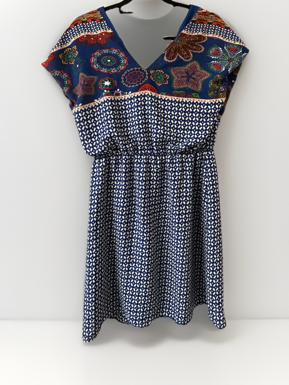 NWT Suzanne Betro Boho Artsy Patterned Dress Paisley Yoke Sz L